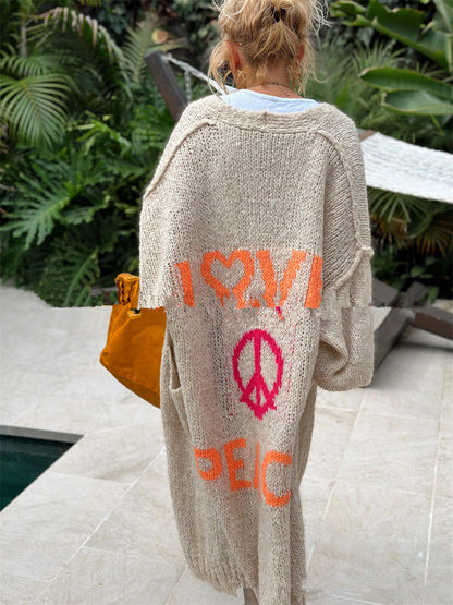 Jacquard Knitted Long Casual Button-free Cardigan Sweater Limorista