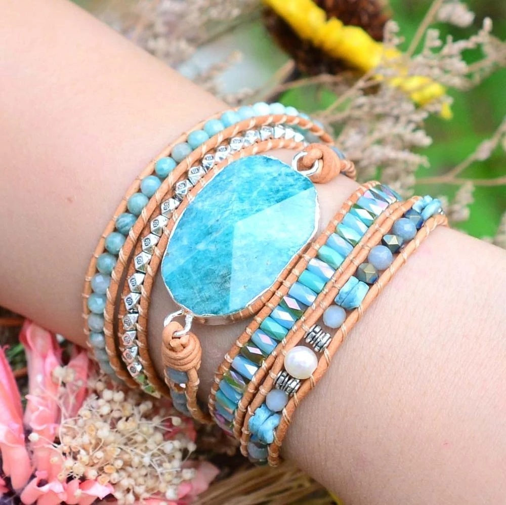 Cut Angle Tianhe Stone Cowhide Woven Bracelet Limorista