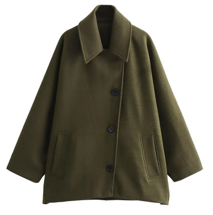 Winter Wool Blend Short Batwing Sleeve Woolen Overcoat Coat Limorista