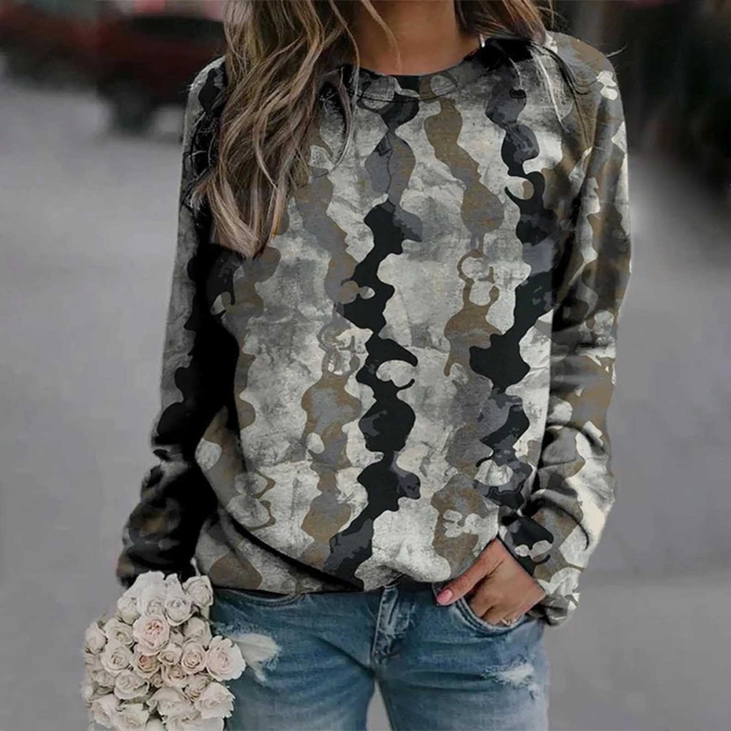 Rendering 3D Digital Printing Long Sleeve Loose Round Neck Sweater Limorista