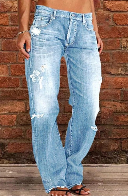 Women Men Denim Pants Casual Ripped Loose Straight Leg Jeans Trousers Limorista