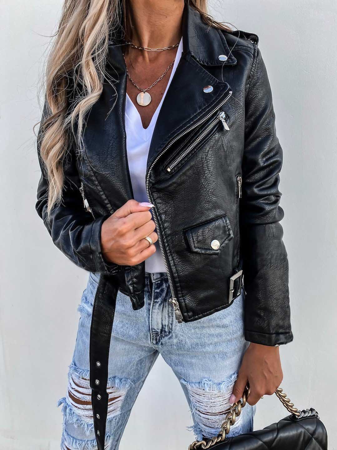 Jacket Top PU Leather Coat Short Zipper Limorista