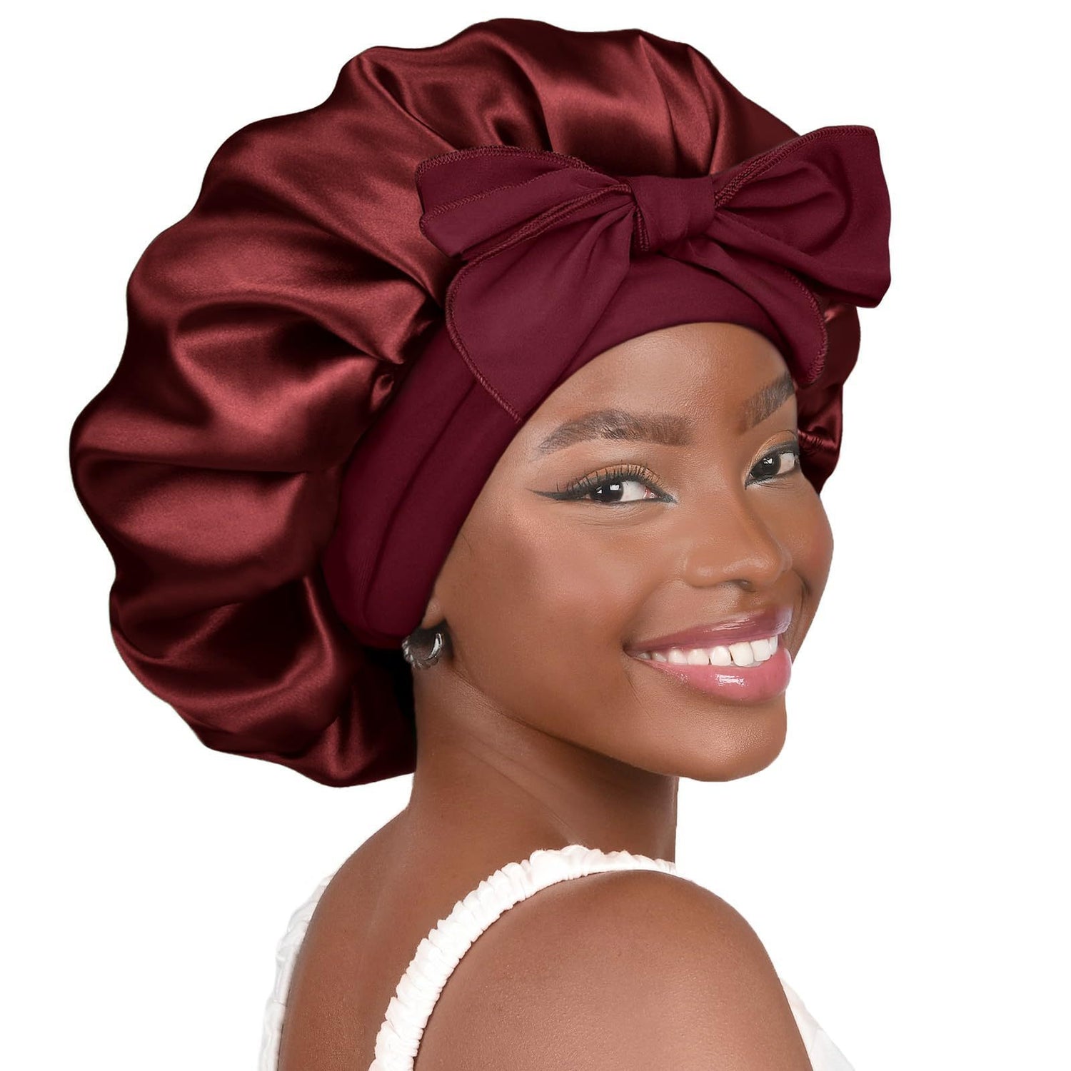 Double-layer Ribbon Round Cap Bow Hair Care Wide-brimmed Hat Limorista