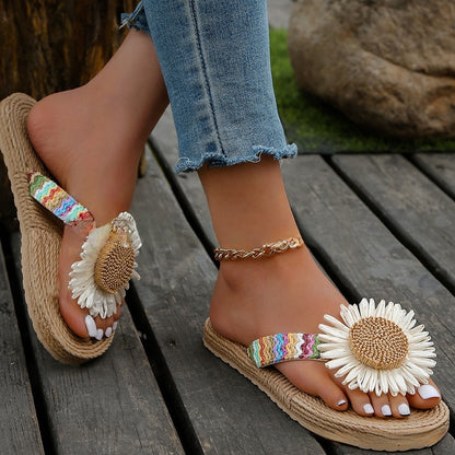Ins New Summer Woven Herringbone Flip-flops Women&