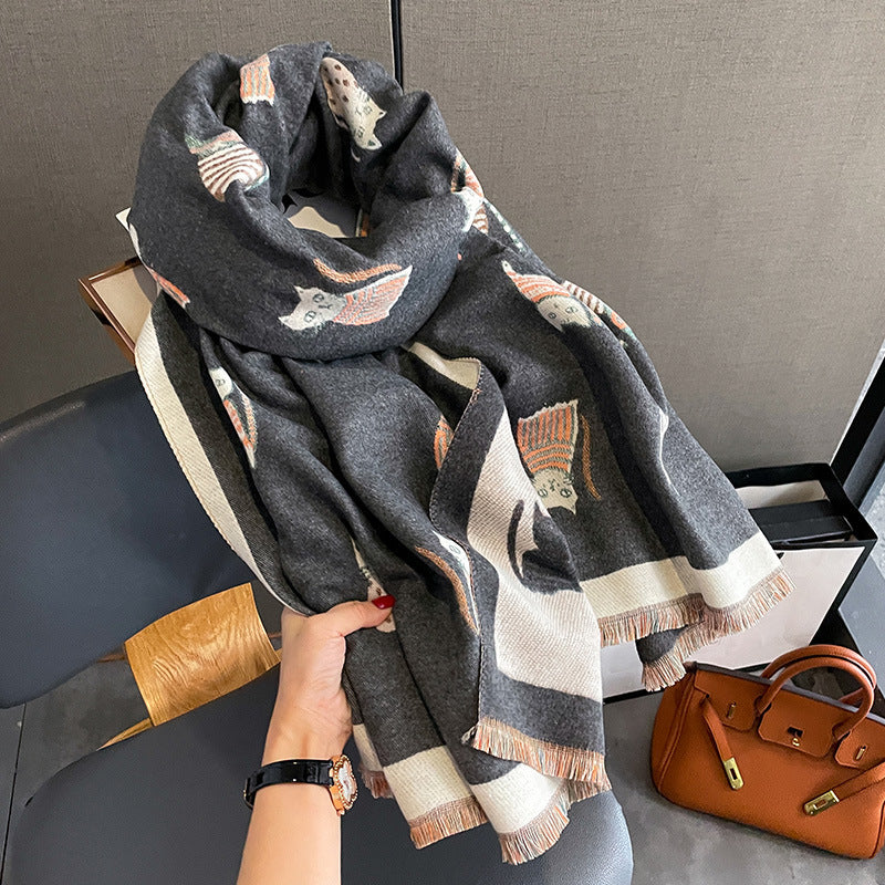 Fashion Artificial Cashmere Scarf Female Winter Korean Style Versatile Student Thickened Scarf Dual-purpose Shawl Outer Match Limorista