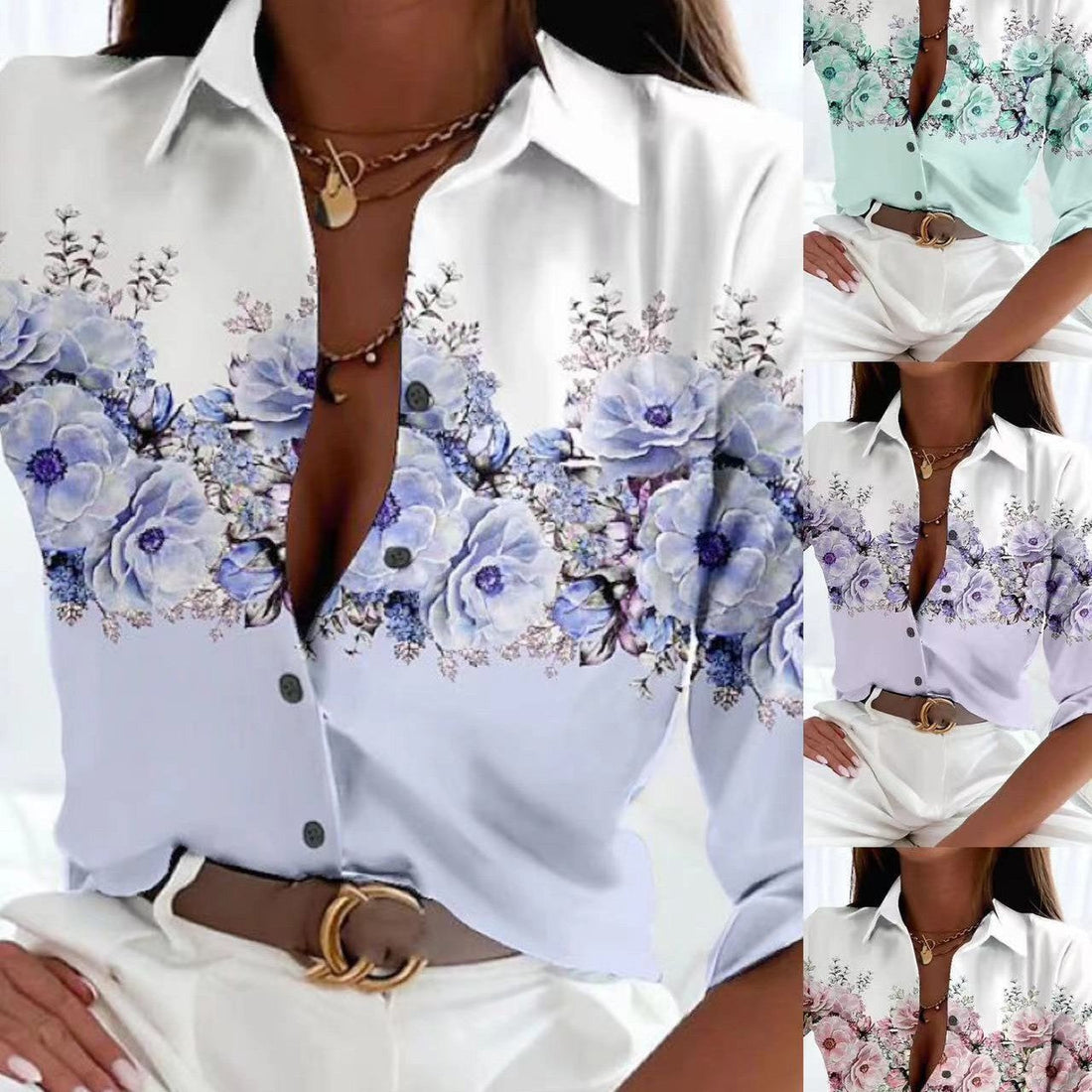 Fashion Floral Print Long Sleeve Shirt Limorista