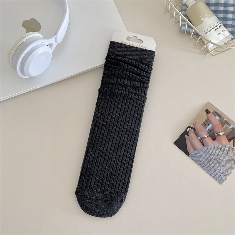 Solid Color Yarn Sunken Stripe Women White Tube Bunching Socks Women Limorista
