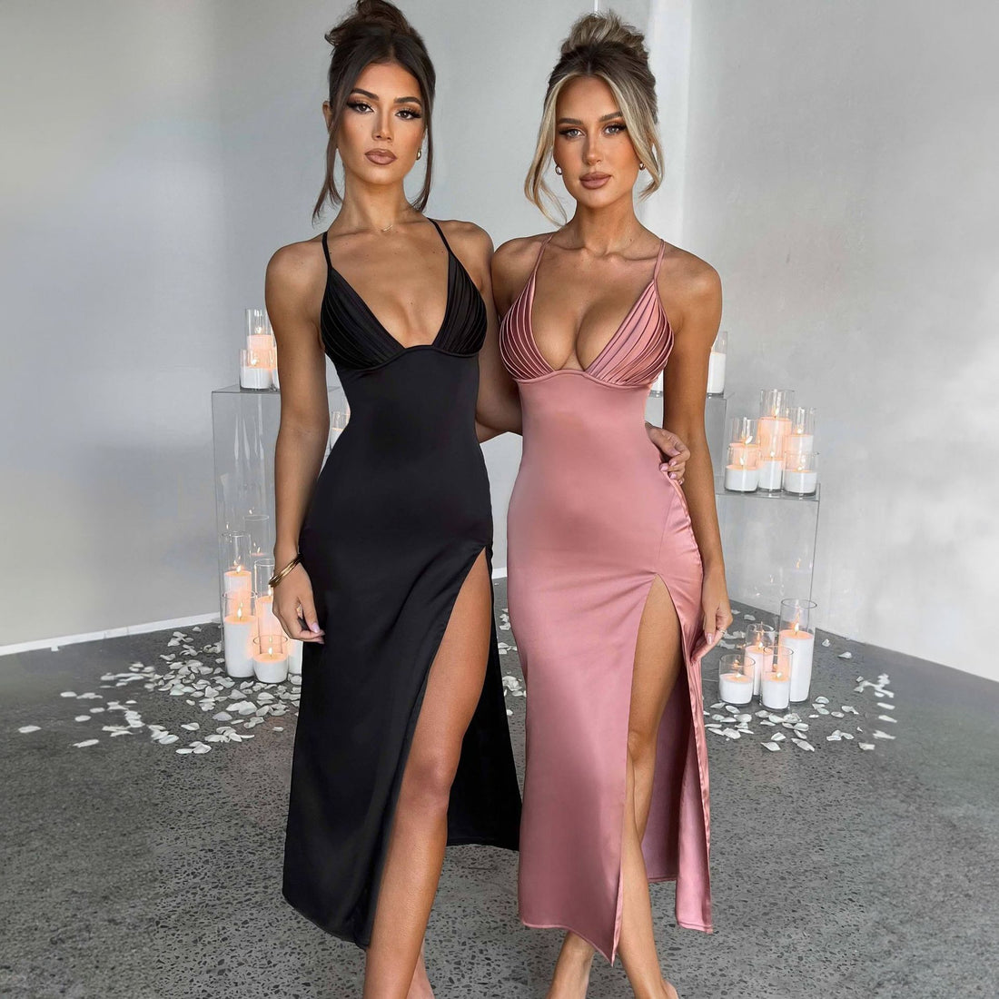 Spaghetti Strap Dress With Split Design Deep V-neck Sleeveless Backless Bodycon Party Dresses For Womens Clothing Limorista