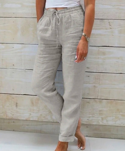Summer Elastic Waist Solid Color Cotton Linen Wide Leg Pants Loose Pants Women&