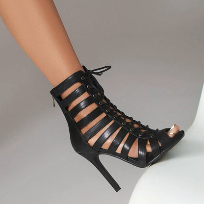 Summer Open Toed High Heel Lace-up Sandal Boots Limorista