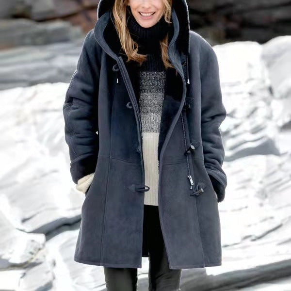 Solid color mid-length hooded jacket Limorista