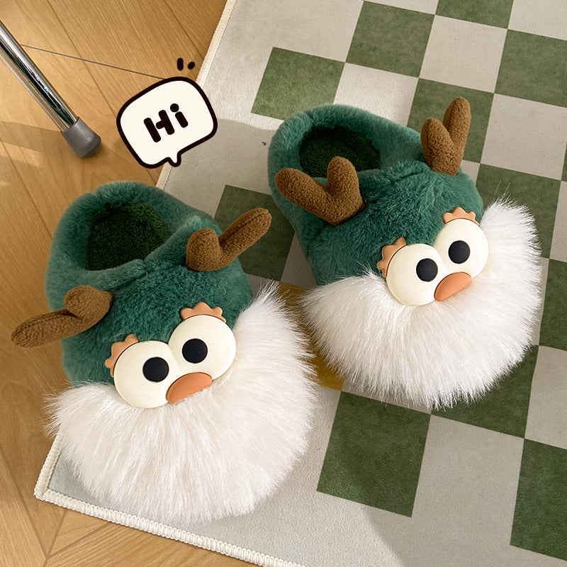 Cute Cartoon Christmas Deer Cotton Shoes Winter Indoor Floor Home Slippers Half-covered Heel Warm Plush Shoes Women Limorista