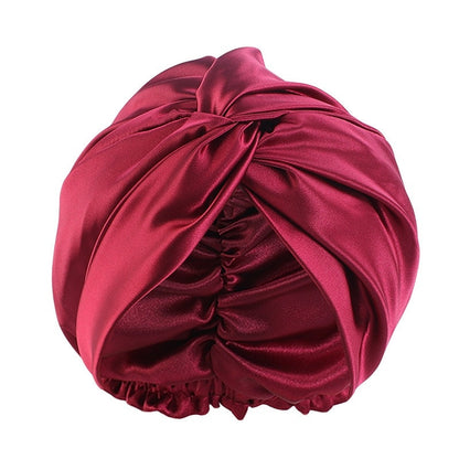 Europe And The United States Popular Imitation Silk Double Layer Nightcap Cross Twist Cap Limorista
