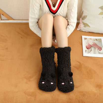 New Winter Female Floor Coral Thickening Plus Velvet Warm Home Sleep Confinement Christmas Socks Cute Kawaii Popsocket Limorista