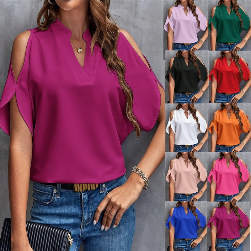 V-neck Graceful And Fashionable Off-the-shoulder Sleeves Women&