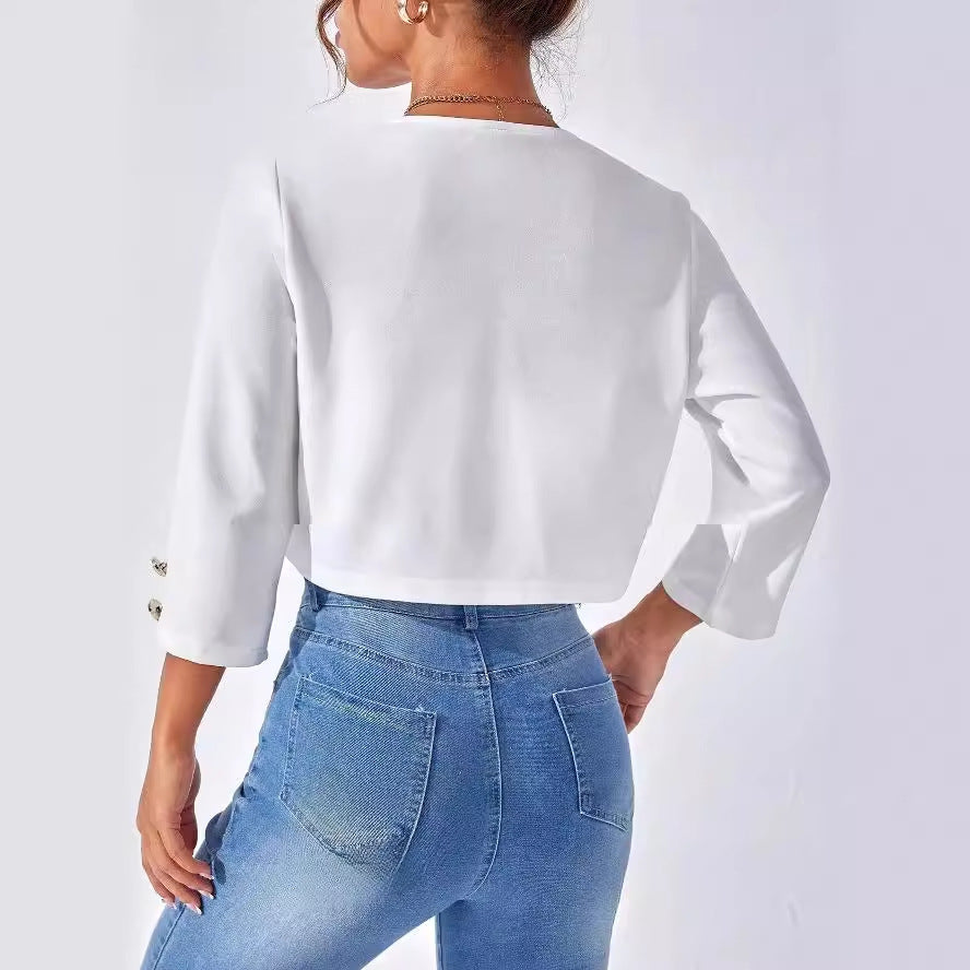Solid Color Slit Bomber Jacket Limorista