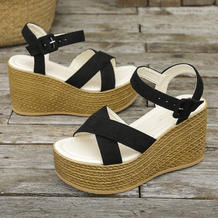 Wedge Sandals For Women Summer Casual Non-slip Cross-strap Platform Shoes With Hemp Heels Shoes Limorista