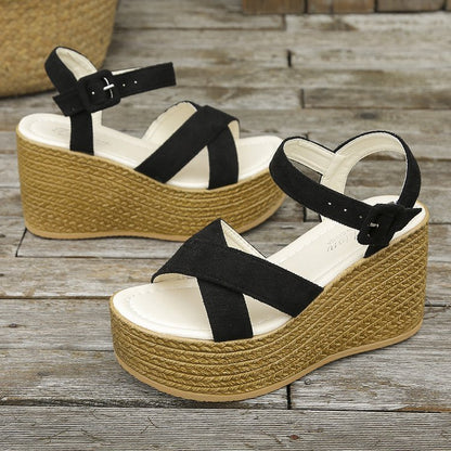 Wedge Sandals For Women Summer Casual Non-slip Cross-strap Platform Shoes With Hemp Heels Shoes Limorista