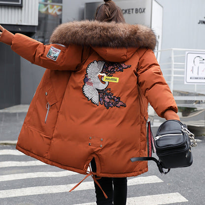 Mid-length Large Fur Collar Down Coat Plus Size Korean Student Loose Padded Padded Jacket Women Limorista