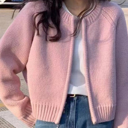 Orange Zipper Sweater Cardigan For Women Limorista