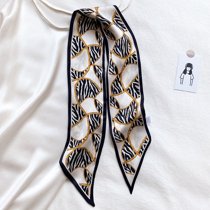 Narrow Long Strip Small Silk Scarf Women Fashion Leopard Pattern Limorista