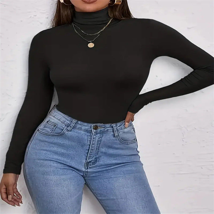 European And American Solid Color Turtleneck Casual Long-sleeved Top Limorista