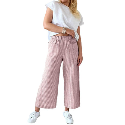 Loose Striped Cotton And Linen Fashion Casual Wide-leg Pants Limorista
