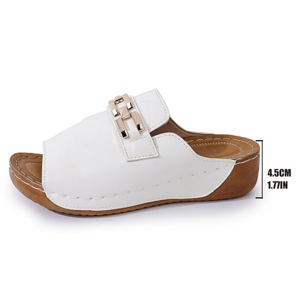 Plus Size Peep Toe Slippers With Metal Accessories Limorista
