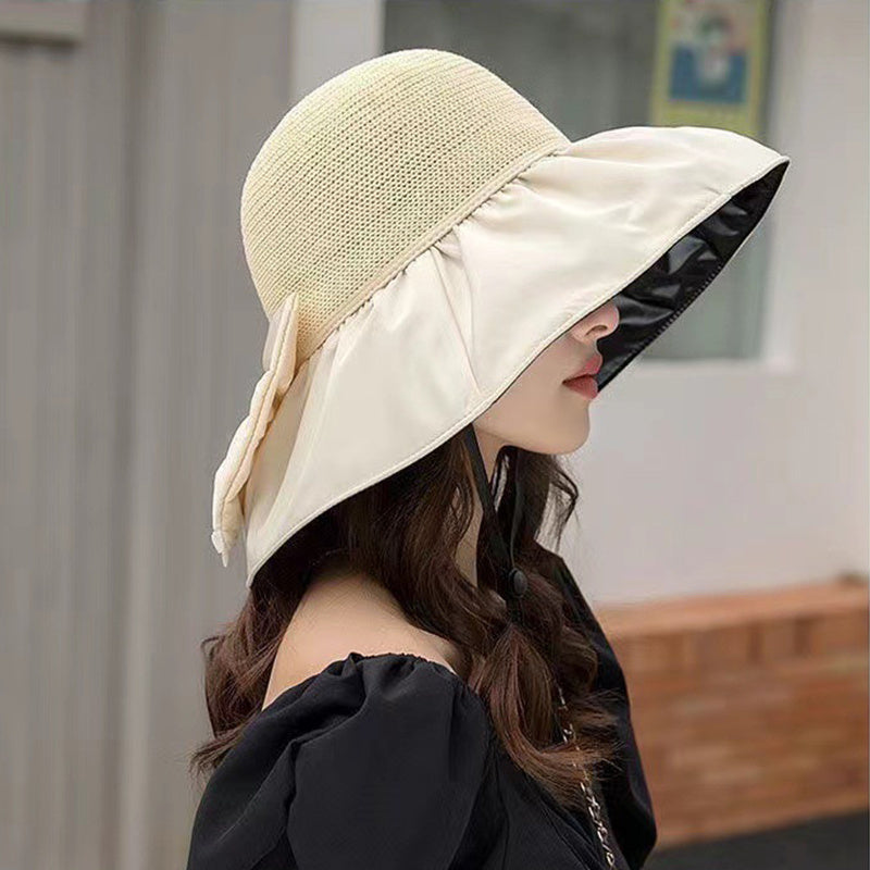 Summer Straw Sunhat With Large Brim And Big Bow Anti-UV Fisherman Hat Outdoor Sunshade And Face Protection Hat Limorista