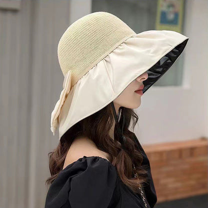 Summer Straw Sunhat With Large Brim And Big Bow Anti-UV Fisherman Hat Outdoor Sunshade And Face Protection Hat Limorista