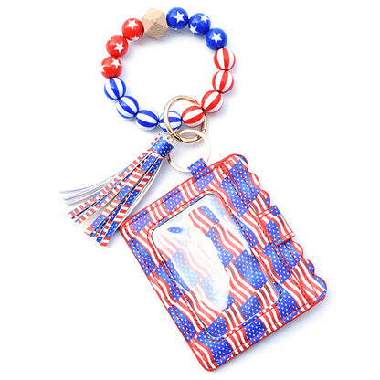 Silicone Bead Bracelet Card Bag Pu Tassel Women&