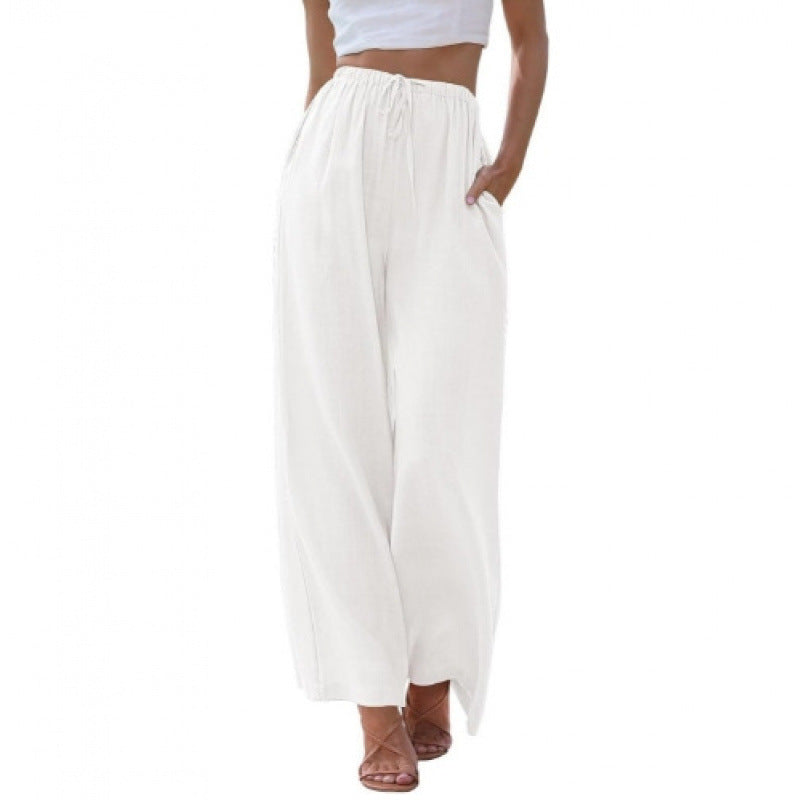 Loose Casual Pocket Drawstring Wide-leg Pants For Women Limorista