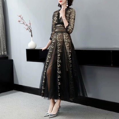Embroidery Mesh Black Dress Women Limorista