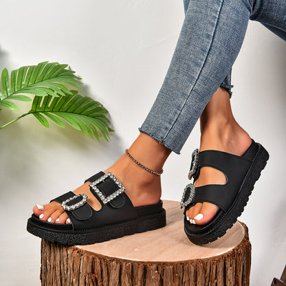 Fashion Rhinestone Belt Buckle Platform Sandals Limorista