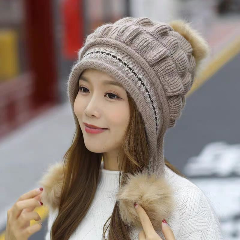 Cozy Knit Fleece-Feel Beanie With Ear Flaps &amp; Pompom Warm Winter Hat For Women Perfect For Skiing &amp; Outdoor Activities Limorista