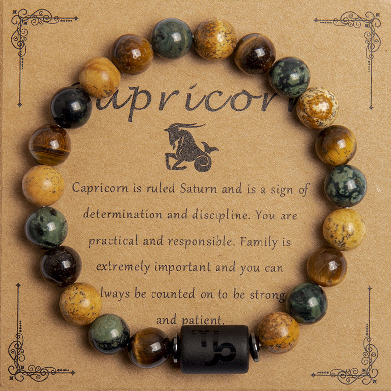 European And American New Natural Picture Tigereye Twelve Constellation Beaded Bracelet Limorista