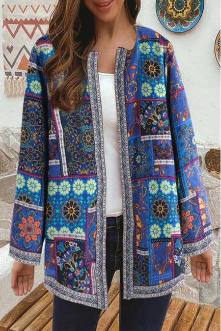 Limorista - Printed Loose Long Sleeve Jacket Cardigan