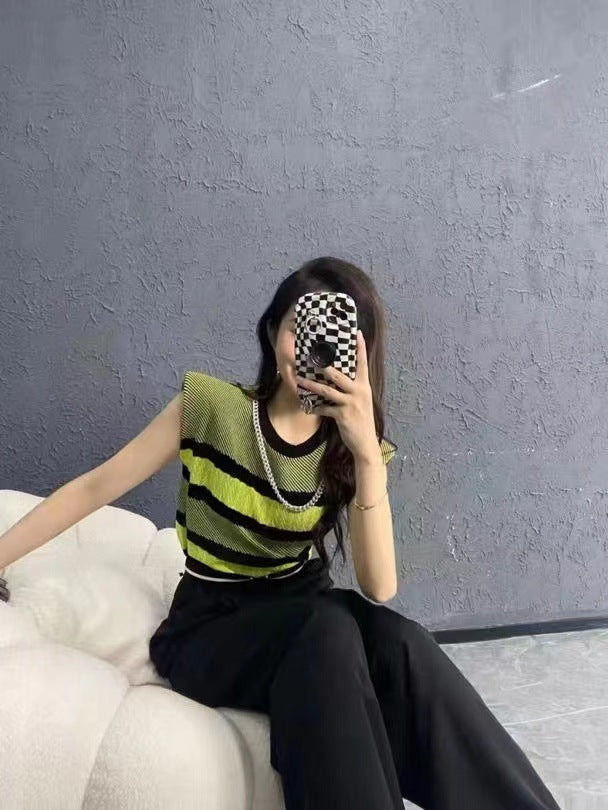 Striped Contrast Color Knitwear Vest Top Limorista