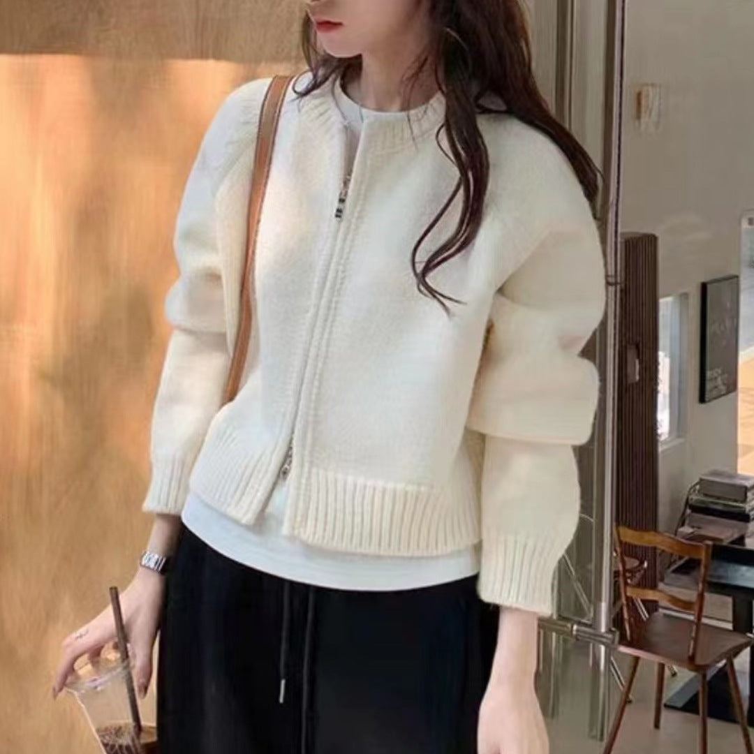 Orange Zipper Sweater Cardigan For Women Limorista