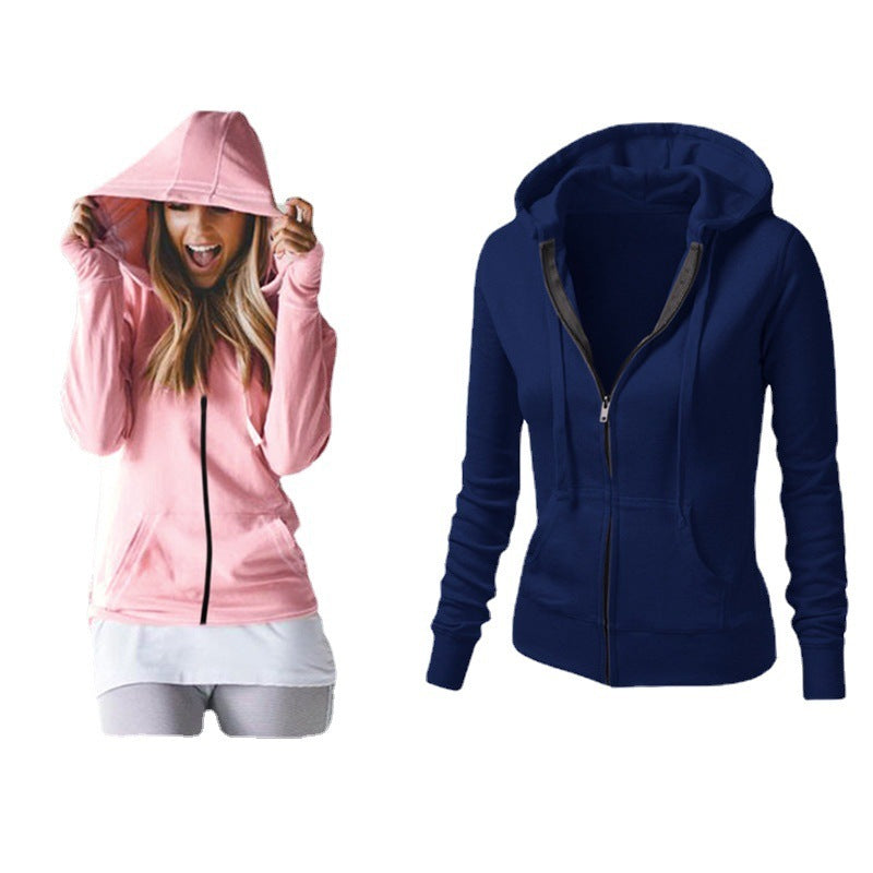 Solid Color Long-sleeved Hooded Women&
