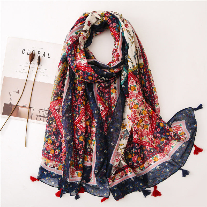 Japanese Style Artistic Fresh Cotton And Linen Scarf Retro Patchwork Bohemian Cashew Print Limorista