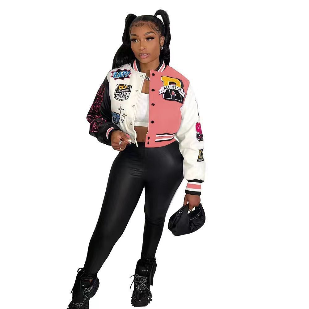 Color Block Press Button Fashion Printed Double Layer Jacket Limorista