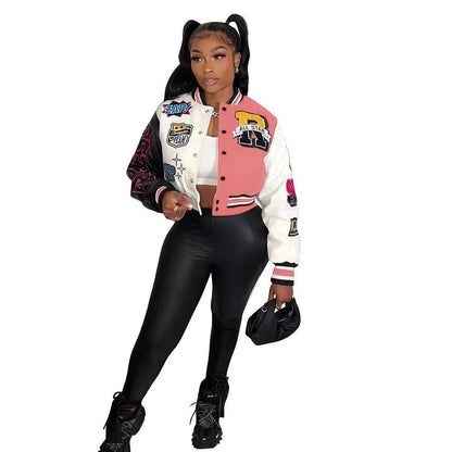 Color Block Press Button Fashion Printed Double Layer Jacket Limorista
