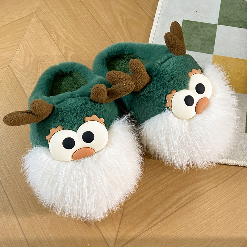 Cute Cartoon Christmas Deer Cotton Shoes Winter Indoor Floor Home Slippers Half-covered Heel Warm Plush Shoes Women Limorista