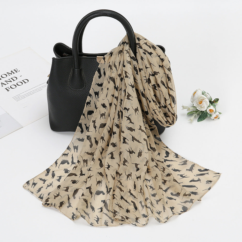 Thin Chiffon Lotus Pond Moonlight Printed Silk Scarf Limorista