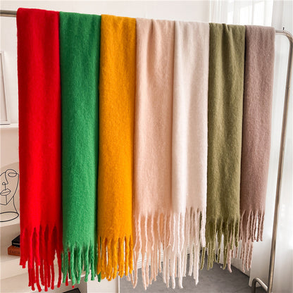 Mohair Pure Color All-matching Winter Warm Lengthened Fringe Bib Towel Limorista