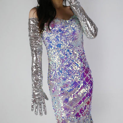 Sequined Sleeve Cover Lace Mesh Specialty Limorista