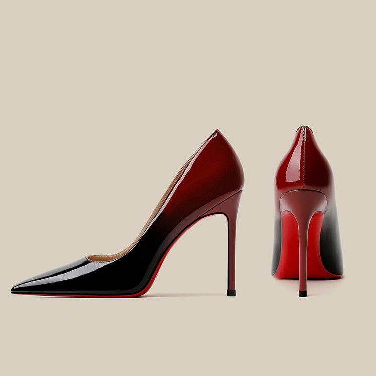 Patent Leather Black Red Gradient Color High Heels Niche Design Limorista