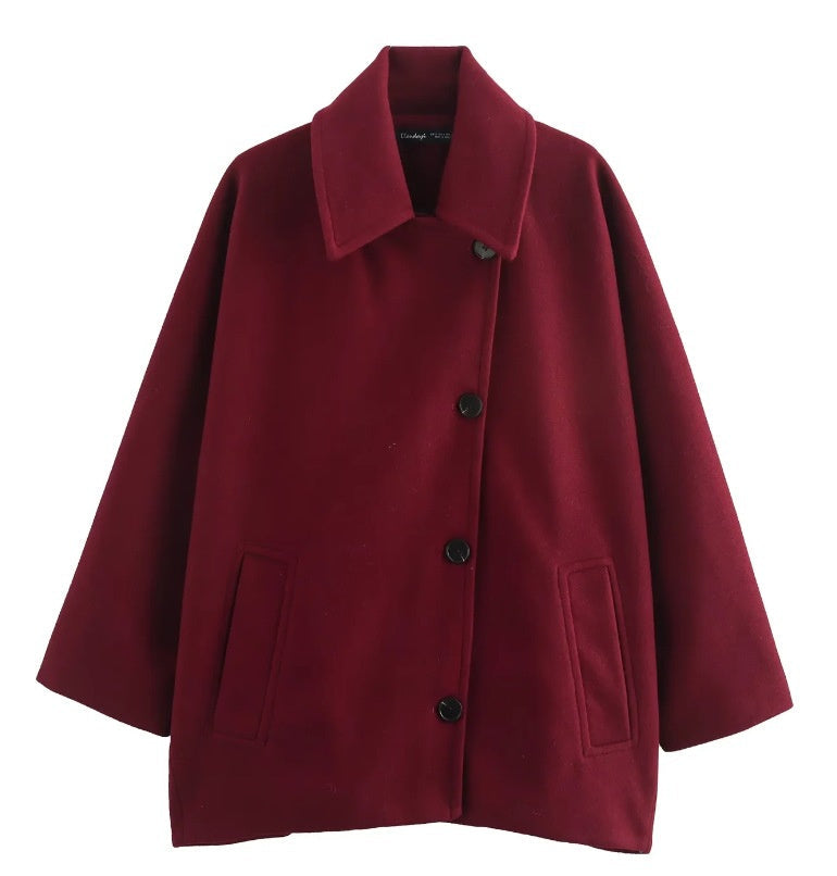 Winter Wool Blend Short Batwing Sleeve Woolen Overcoat Coat Limorista