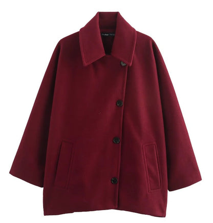 Winter Wool Blend Short Batwing Sleeve Woolen Overcoat Coat Limorista